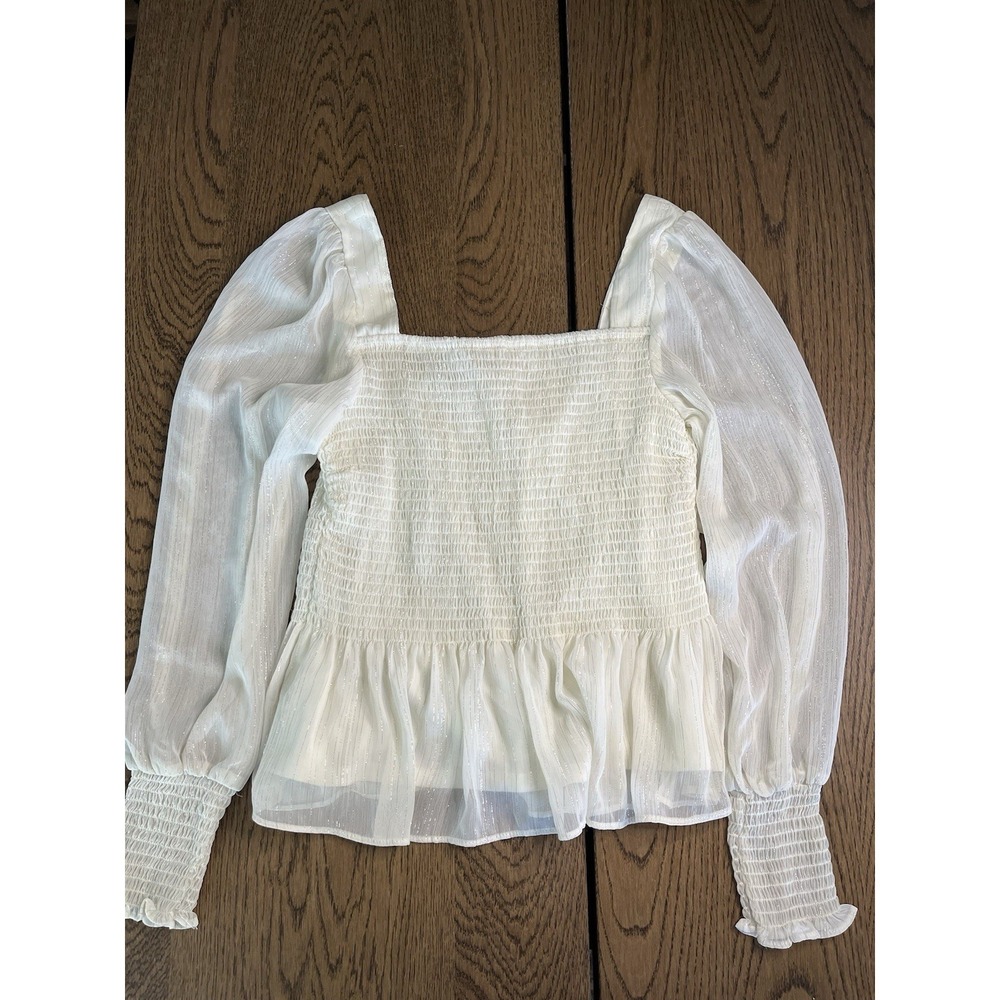 NWOT Women's Nine West Daisy Dew Smocked Ivory Blouse Size Medium
